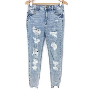 Tinseltown | High Waist Light Wash Destroyed Skinny Jeans | Junior 9